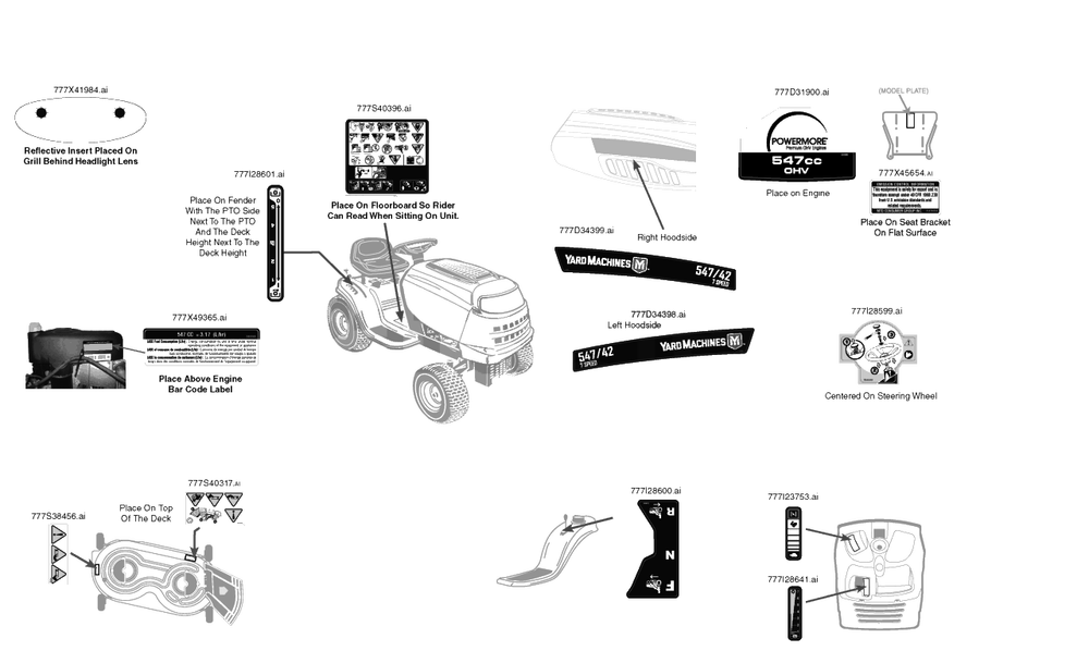 Label Map Diagram and Parts List for 547-42 (13A8775S345)(2020) Yard Machines Lawn Tractor